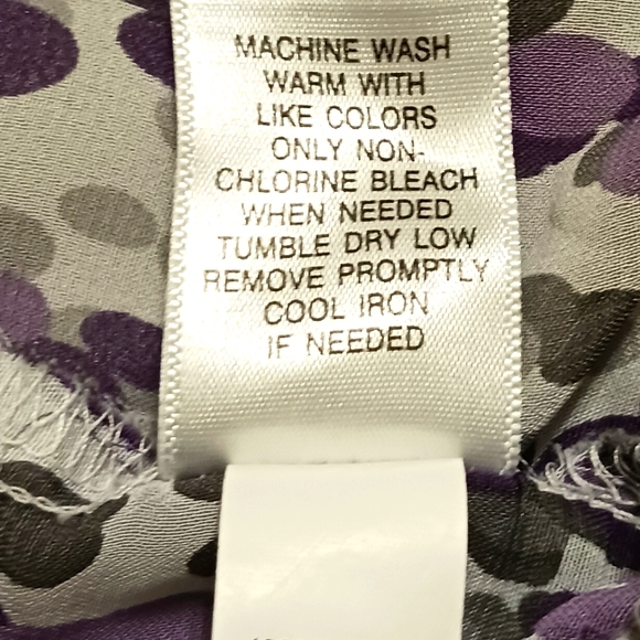 Apt. 9 Womens Sz Large Purple/Gray/White Sheer S/S Ruffle Cinch Waist Blouse Top - Picture 10 of 12